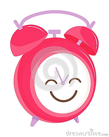 Happy smiling funny alarm clock on white Vector Illustration