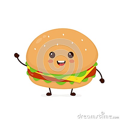 Happy smiling funny cute burger Vector Illustration