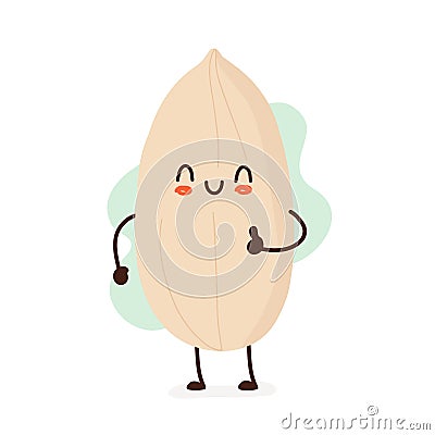 Happy smiling funny cute peeled peanut Vector Illustration