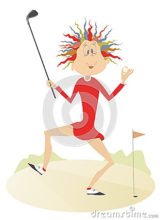 Golfer woman on the golf course illustration Vector Illustration