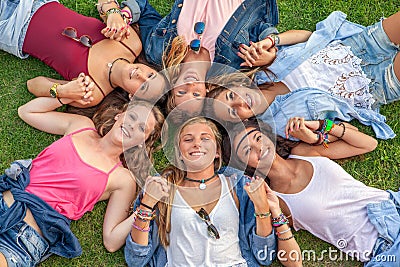 Happy smiling group of diverse girls Stock Photo