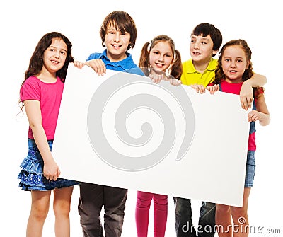 Kids showing blank placard Stock Photo
