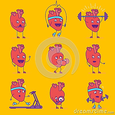 Happy smiling heart logotype. Cheerful cartoon character logo Vector Illustration