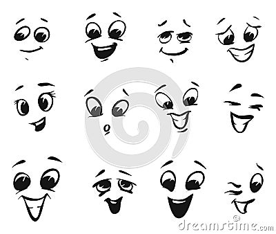 Happy smiling and laughing cartoon Faces Vector Illustration