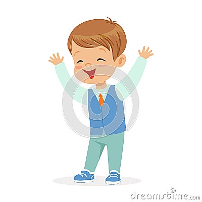 Happy smiling little boy in elegant clothes colorful cartoon character vector Illustration Vector Illustration