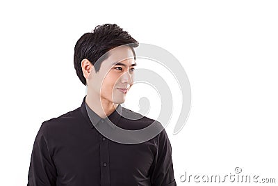 Happy, smiling man looking sideway Stock Photo