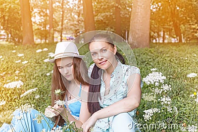 Summer time, Mom, daughter, walk, family, teenager, nature Stock Photo
