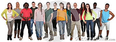 Happy smiling multi ethnic group of young people isolated Stock Photo