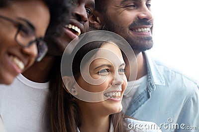 Happy smiling multiethnic friends having fun together close up Stock Photo