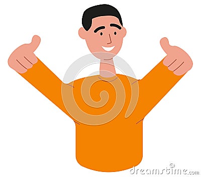 Happy smiling person gestures with finger up and winks with eye, thumbs up sign. Approval man Stock Photo