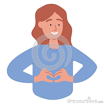 A happy smiling person gestures a heart sign with his hands. Approval, like, love concep Cartoon Illustration