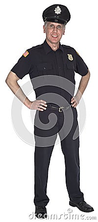 Happy Smiling Police Officer Cop or Policeman Isolated Stock Photo