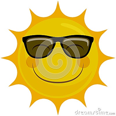 Happy Smiling Sun Character with Sunglasses Vector Illustration
