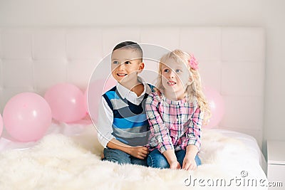 happy smiling surprised white Caucasian cute adorable funny children Stock Photo