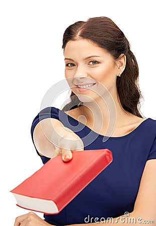 Happy and smiling woman with book Stock Photo