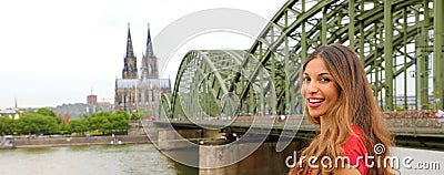 Happy smiling woman enjoying her travel in Germany. Beautiful tr Stock Photo