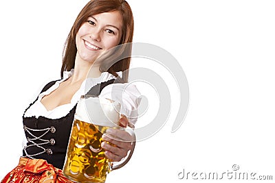 Happy smiling woman holding Oktoberfest beer stein Stock Photo