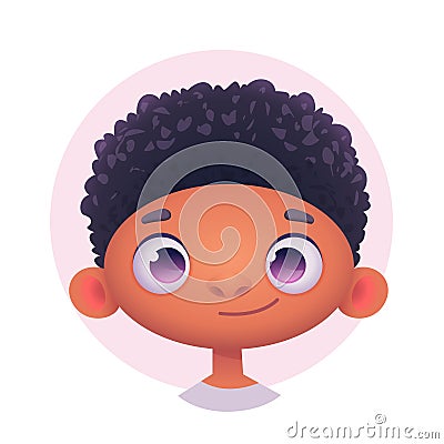 Happy smiling young African, curly, American boy. Character avatar vector illustration. Vector Illustration