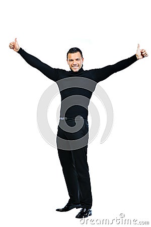 Happy smiling young business man with thumbs up gesture Stock Photo