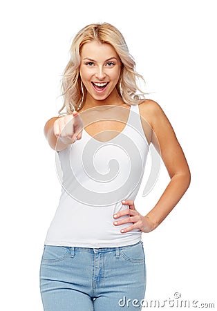 Happy smiling young woman with blonde hair Stock Photo