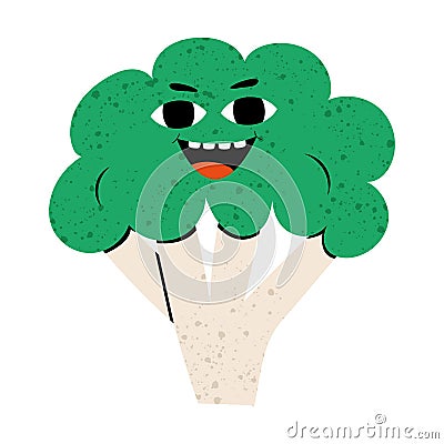 Happy smilling cute broccoli. Vector Illustration