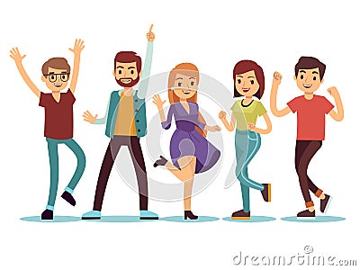 Happy smilling dancing young persons at christmas party. Cartoon vector people set Vector Illustration