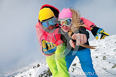 Happy snowboarders Stock Photo