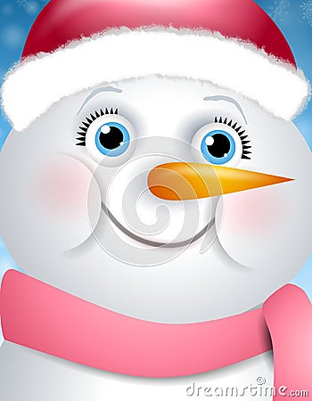 Happy Snowman Girl Face Cartoon Illustration