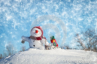 Happy snowman with hat Stock Photo