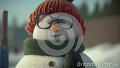 Snowman wearing like hipster in forest Stock Photo