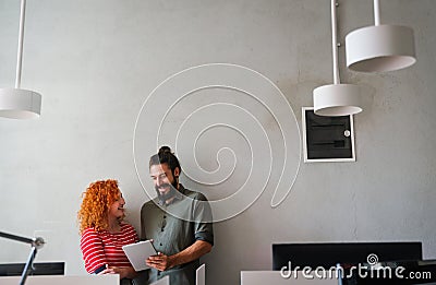 Happy software developers working on meeting, Programming advanced code artificial intelligence. Stock Photo