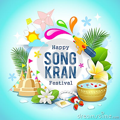 Happy Songkran festival Thailand beautiful design background Vector Illustration