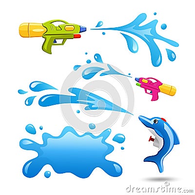 Happy Songrkran festival colorful gun and Splash water collections Vector Illustration