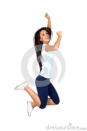 Happy Sporty Girl Jumping Stock Photo