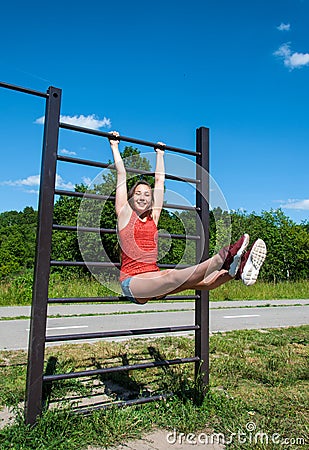 Happy sporty girl outdoors Stock Photo