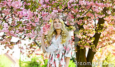 Happy spring day. Floral aroma. Harmony and female energy. Spring blossoming tree. Spring symbol. Reasons why flowers Stock Photo
