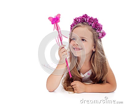 Happy spring fairy with flower crown Stock Photo