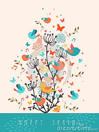 Happy Spring greeting card illustration Vector Illustration