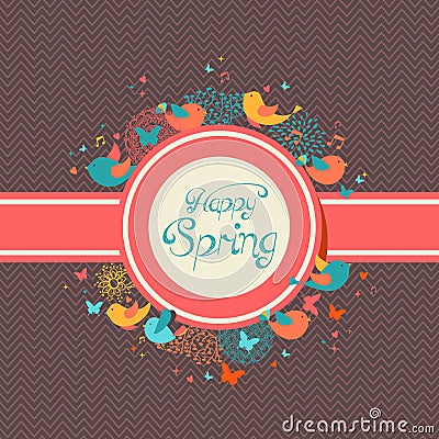 Happy Spring vintage label illustration Vector Illustration