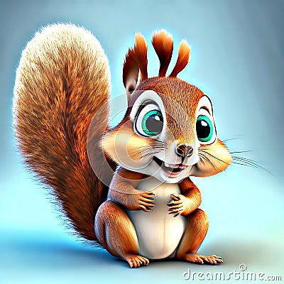 Happy squirrel big blue eyes joyful expectation Comic 3D AI Generated Stock Photo