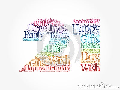 Happy 21st birthday word cloud, holiday concept background Stock Photo