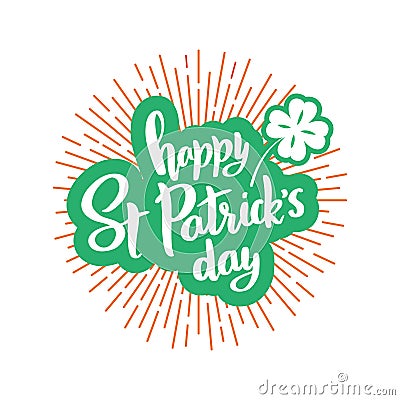 Happy St. Patrick Day banner with Lettering in green and orange colors. Vector Illustration