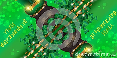 Happy St. Patrick`s day. Abstract green background with hats Stock Photo