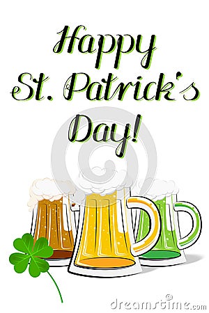 Happy St. Patrick`s Day! - three beers - isolated on white background Stock Photo