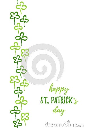 Happy St. Patrick`s day clover leaves vertical border, frame Vector Illustration