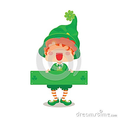 Happy St. Patrick`s Day Leprechaun Greeting Sign Vector Illustration