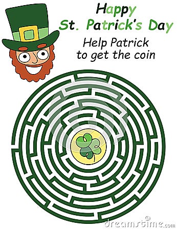 Happy St. Patrick`s Day maze game for toddlers stock vector illustration Vector Illustration