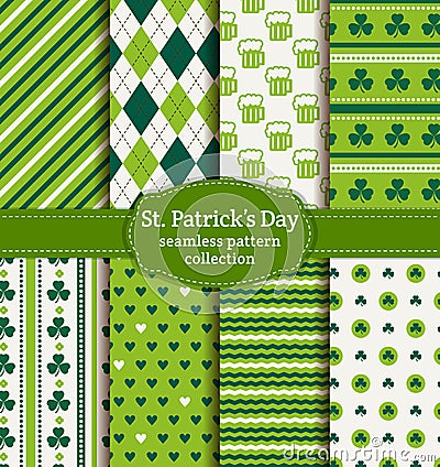 Happy St. Patrick's Day! Set of vector seamless patterns. Vector Illustration