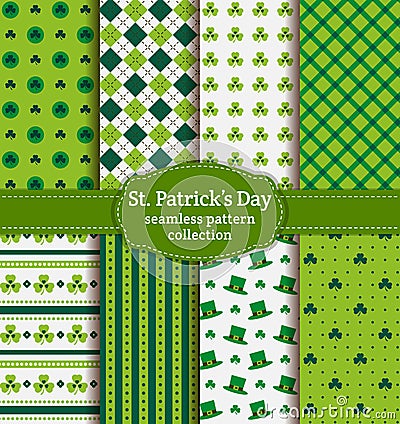 Happy St. Patrick's Day! Set of vector seamless patterns. Vector Illustration