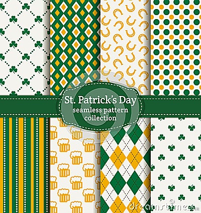 Happy St. Patrick's Day! Set of vector seamless patterns. Vector Illustration